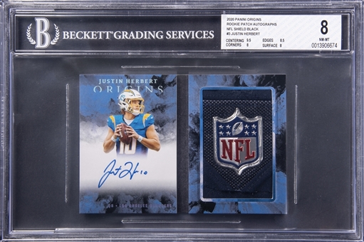 2020 Panini Origins Rookie Patch Autographs NFL Shield Black #JH Justin Herbert Signed NFL Shield Patch Rookie Booklet (#1/1) - BGS NM-MT 8/BGS 10